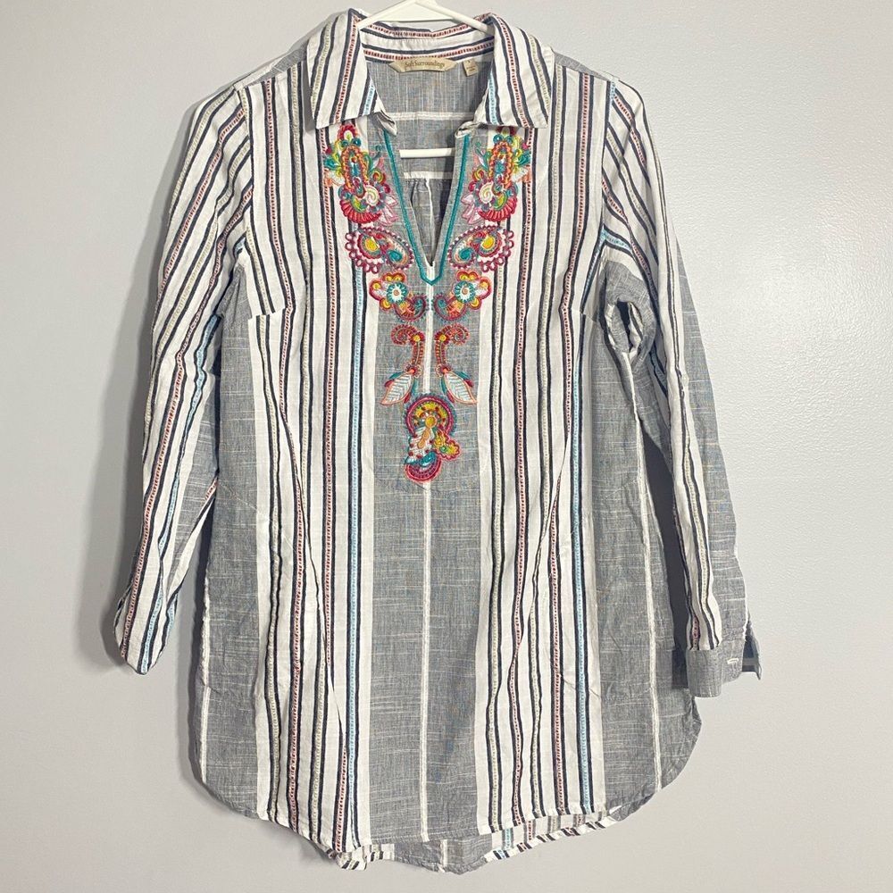 Soft Surroundings Paisley Embroidered Tunic Boho Longline Size S